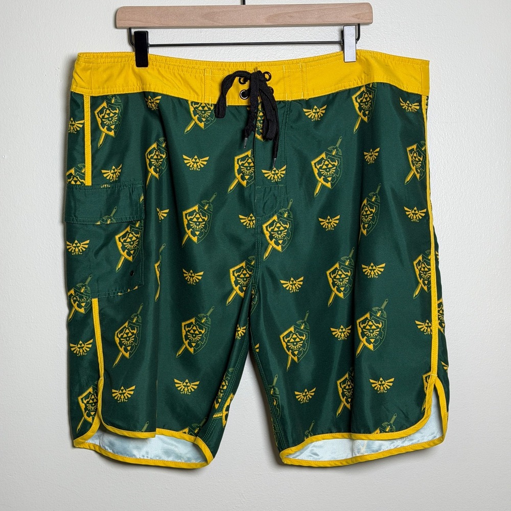 Legend of Zelda Mens Board Shorts Green Hylian Shield‎ Triforce Swim Trunks 3XL